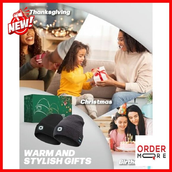 USB Rechargeable Bluetooth Beanie with LED Headlamp Winter Hat main image 6